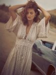 画像3:  Women's V-neck Bohemian white fairy dress High waist dress long dress   Vネックボヘミアン　エスニック膝下丈ドレス ワンピース　 (3)