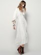 画像2:  Women's V-neck Bohemian white fairy dress High waist dress long dress   Vネックボヘミアン　エスニック膝下丈ドレス ワンピース　 (2)