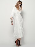画像2:  Women's V-neck Bohemian white fairy dress High waist dress long dress   Vネックボヘミアン　エスニック膝下丈ドレス ワンピース　 (2)