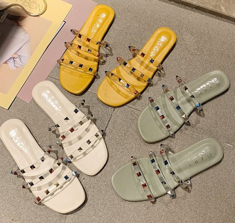画像6: women's  transparent fashion flat sandals Rhinestone slippers ラインストーン付フラットクリアサンダル スリッパ サボ (6)
