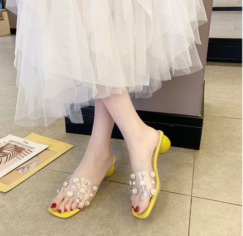 画像3: women's wild transparent rivet word drag Rhinestone slippers ラインストーン付クリアサンダル スリッパ サボ (3)