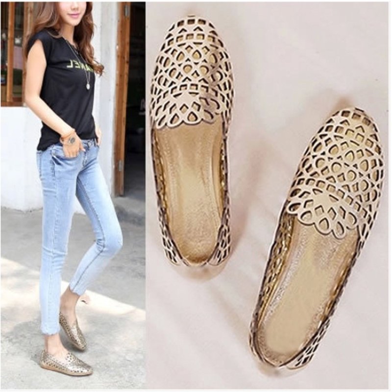 画像10: women's lace leather  flat pumps hollow loafers shoes   レザーフラットパンプス 　ローファー (10)