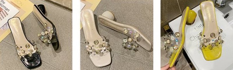画像5: women's wild transparent rivet word drag Rhinestone slippers ラインストーン付クリアサンダル スリッパ サボ (5)