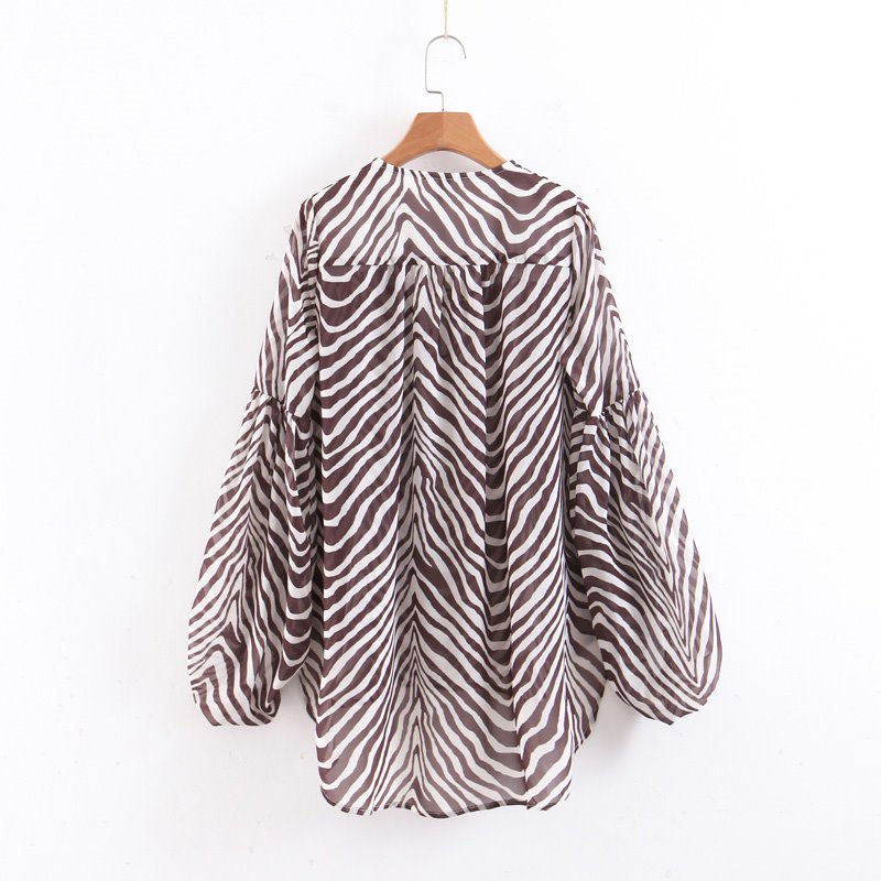 画像3: women's Zebra-spun long-sleeved V-neck chiffon shirt blouse ゼブラシフォンVネックブラウス プルオーバー (3)