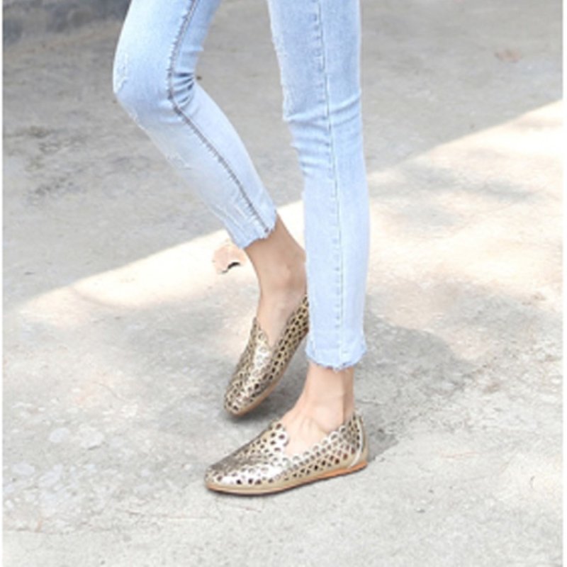 画像7: women's lace leather  flat pumps hollow loafers shoes   レザーフラットパンプス 　ローファー (7)