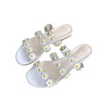 画像2: women's  transparent fashion flower flat  sandals and slippers フラワー付きフラットクリアサンダル　スリッパ サボ (2)