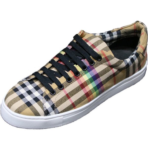 画像1: men's rainbow  canvas unisex  race up check sneakers shoes チェック＆レインボー男女兼用レースアップスニーカー キャンバスシューズ  (1)