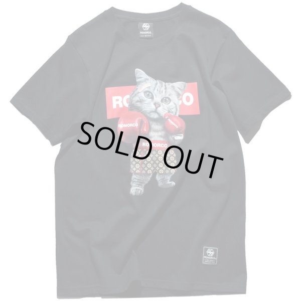 画像1: Boxing cat print short-sleeved T-shirt  ボクサーキャット 猫プリント半袖Ｔシャツ　男女兼用 (1)