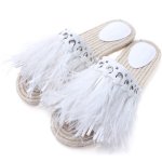画像1: women's FairyOpen-toe ostrich feathers wear slippers flat sandals フェザー羽根つきエスニックボヘミアンフラットエスパドリーユサンダル　スリッパ サボ (1)