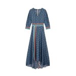 画像5:  Women's retro print seven-point sleeve belt V-neck dress long dress  レトロ花柄 ボヘミアン エスニック膝下丈ロング7分袖ドレス ワンピース　 (5)