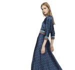 画像1:  Women's retro print seven-point sleeve belt V-neck dress long dress  レトロ花柄 ボヘミアン エスニック膝下丈ロング7分袖ドレス ワンピース　 (1)
