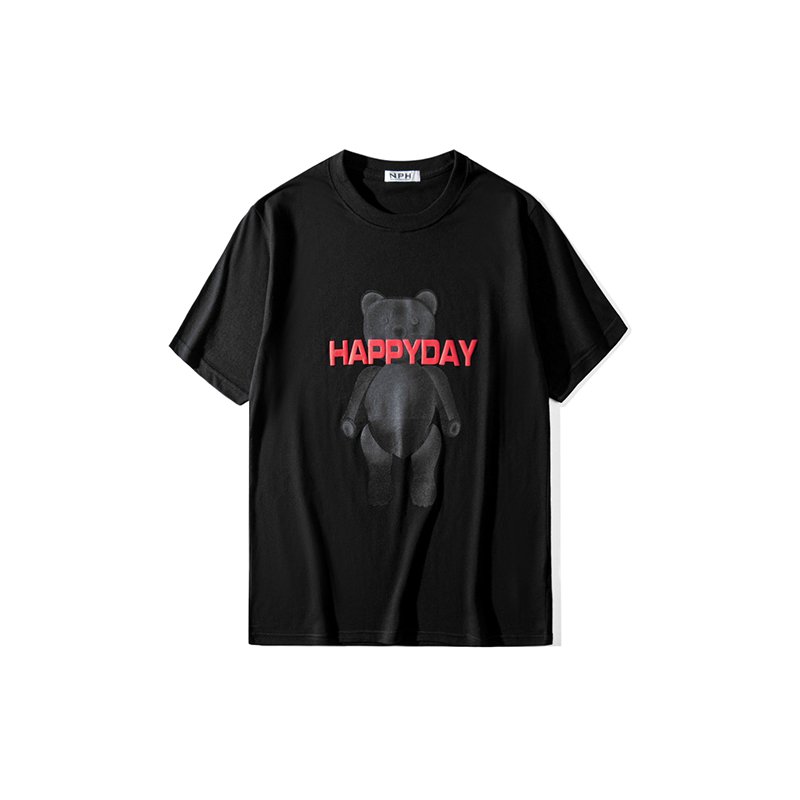 画像3:  bear print loose cotton short-sleeved T-shirt 　クマベアープリントラウンド半袖Ｔシャツ　男女兼用 (3)