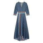 画像6:  Women's retro print seven-point sleeve belt V-neck dress long dress  レトロ花柄 ボヘミアン エスニック膝下丈ロング7分袖ドレス ワンピース　 (6)