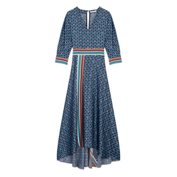 画像6:  Women's retro print seven-point sleeve belt V-neck dress long dress  レトロ花柄 ボヘミアン エスニック膝下丈ロング7分袖ドレス ワンピース　 (6)
