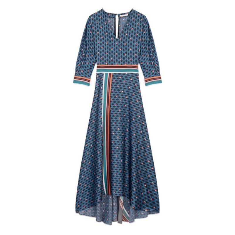 画像6:  Women's retro print seven-point sleeve belt V-neck dress long dress  レトロ花柄 ボヘミアン エスニック膝下丈ロング7分袖ドレス ワンピース　 (6)
