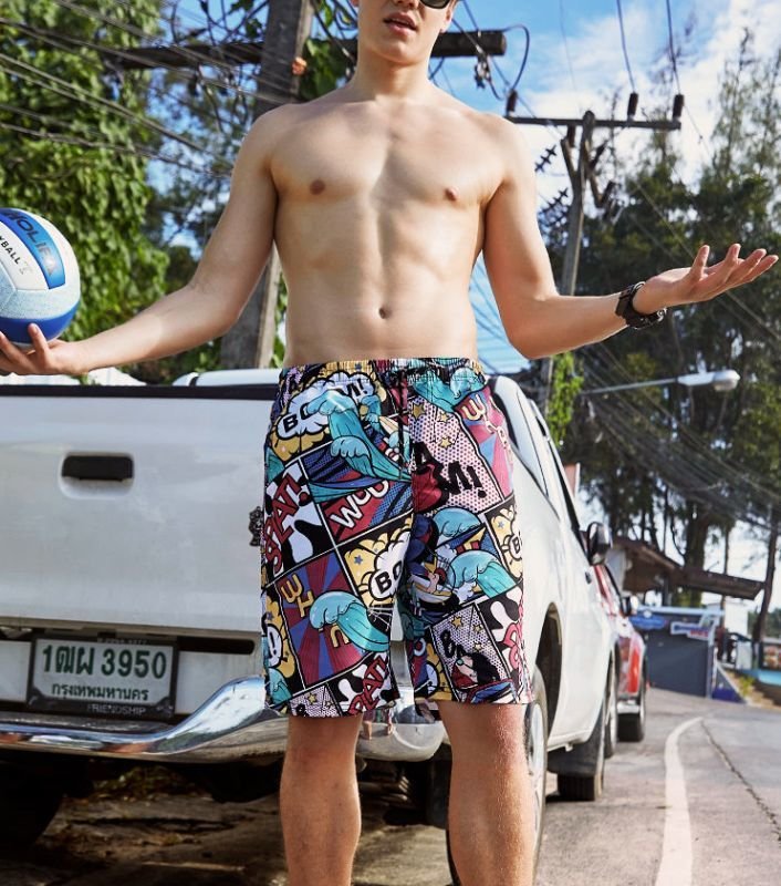 画像3:  men's Flower shorts  loose quick-drying fitness beach pants swimming trunksSwim pants速乾性フィットネスビーチパンツ水泳パンツ　  (3)