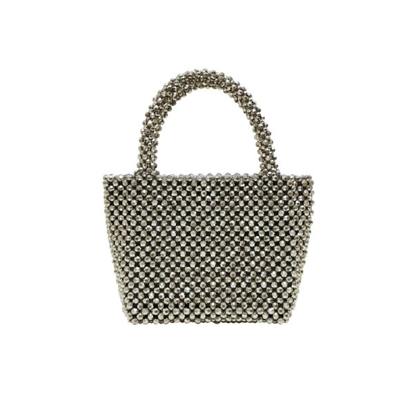 画像1: silver beaded bag hand-woven bag tote  bagハンドメイドビーズトートハンドバック (1)