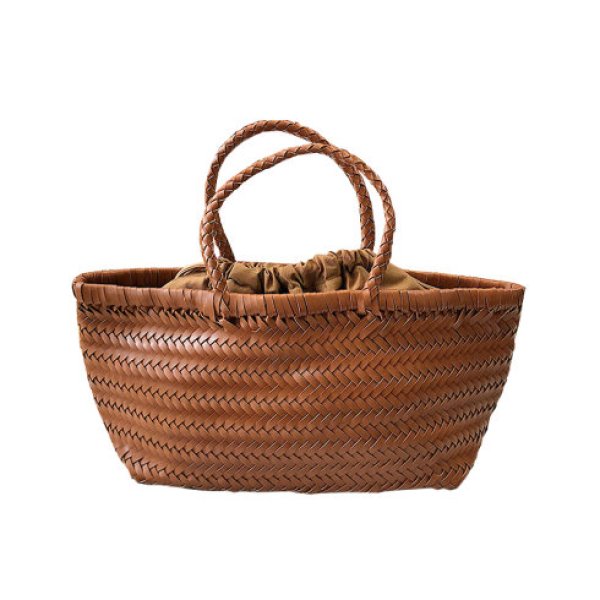 画像1: woven basket child handbag tote  bag スタイリッシュ レザー編みこみ メッシュ 籠かご トート ハンドバック (1)