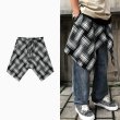 画像1: men's  high street hem layered inside decorative black and white plaid skirt  レイヤードストリーマスケートボード ストリートファッションストリートウエストチェックシャツブラウス男女兼用　 (1)