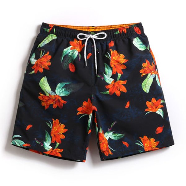 画像1: Men's Flower print quick-drying beach pants loose tie shorts swimming trunksSwim pants　フラワープリント速乾性カジュアルスリムストレートパンツビーチパンツ水泳パンツ　  (1)