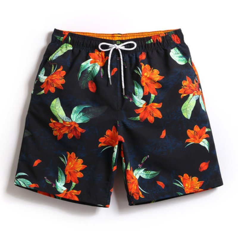 画像1: Men's Flower print quick-drying beach pants loose tie shorts swimming trunksSwim pants　フラワープリント速乾性カジュアルスリムストレートパンツビーチパンツ水泳パンツ　  (1)
