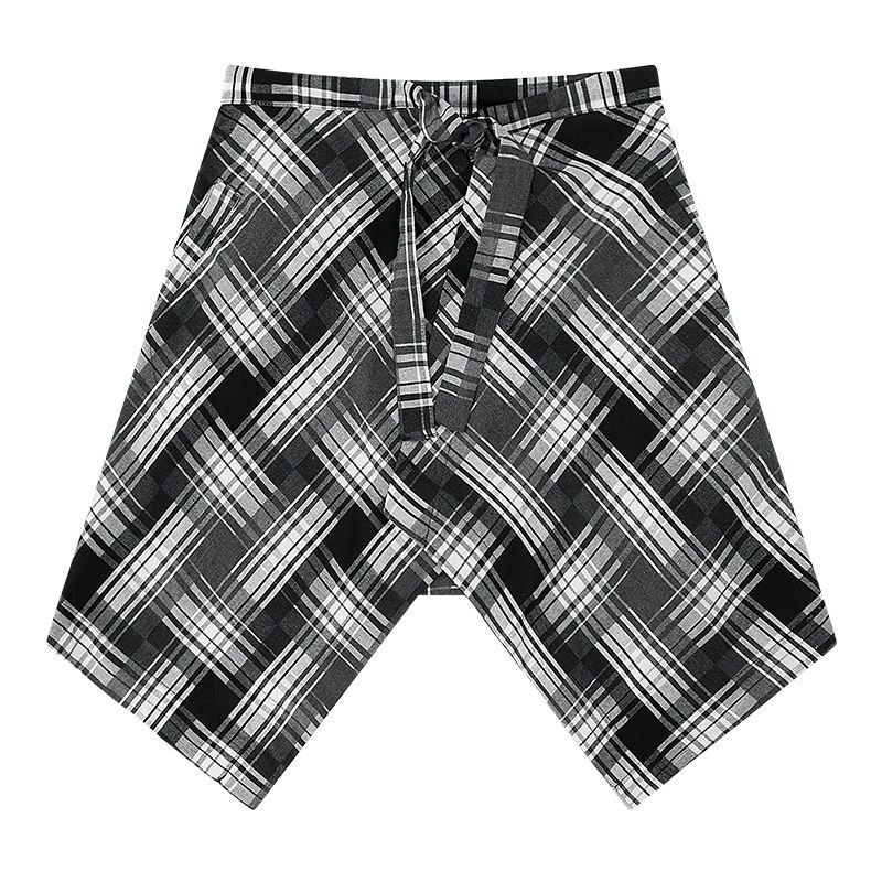 画像2: men's  high street hem layered inside decorative black and white plaid skirt  レイヤードストリーマスケートボード ストリートファッションストリートウエストチェックシャツブラウス男女兼用　 (2)