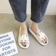 画像4:  Women's rubber PU cake bottom low heel Sandals slippers パール＆ bee蜂のモチーフ付フラットサンダル スリッパ サボ (4)