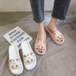 画像5:  Women's rubber PU cake bottom low heel Sandals slippers パール＆ bee蜂のモチーフ付フラットサンダル スリッパ サボ (5)