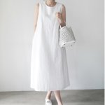 画像2:  Women's cotton and linen sleeveless long dress  ベーシックノースリーブ膝下丈ロングドレス ワンピース　 (2)