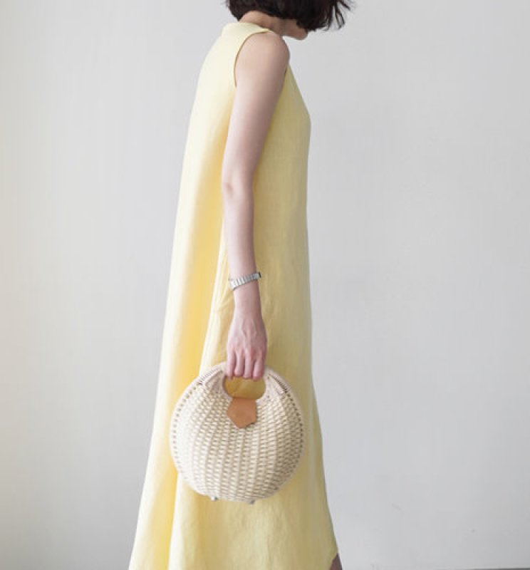 画像6:  Women's cotton and linen sleeveless long dress  ベーシックノースリーブ膝下丈ロングドレス ワンピース　 (6)
