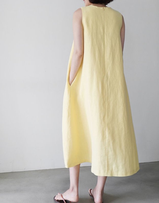 画像5:  Women's cotton and linen sleeveless long dress  ベーシックノースリーブ膝下丈ロングドレス ワンピース　 (5)
