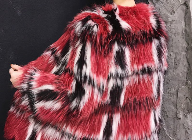 画像7: Woman's new contrast color fox fur  short woven long-sleeved fur coatfur リアルファックスファーチェックカラーショートコートコート  (7)