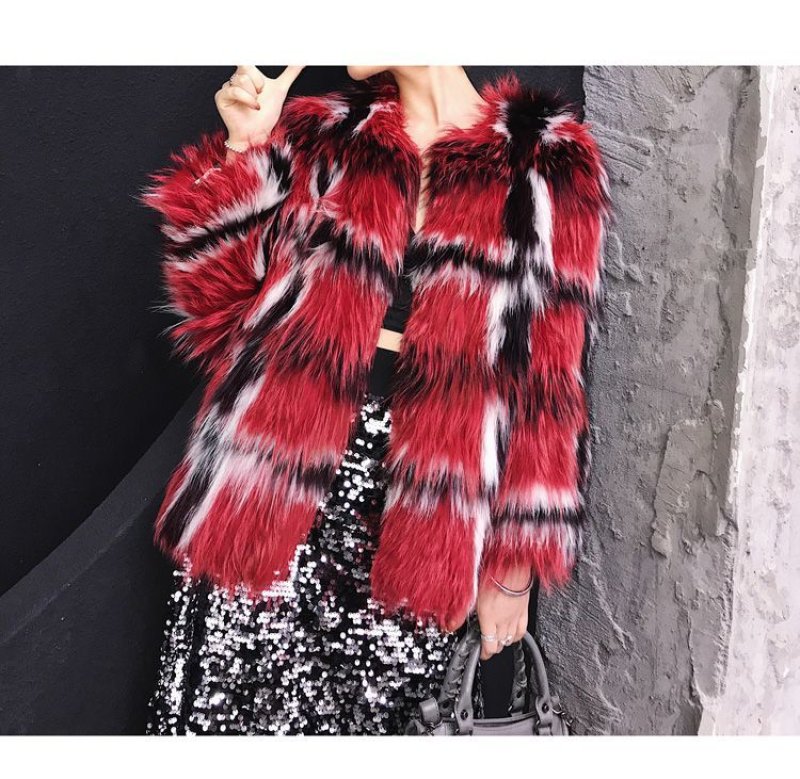 画像5: Woman's new contrast color fox fur  short woven long-sleeved fur coatfur リアルファックスファーチェックカラーショートコートコート  (5)