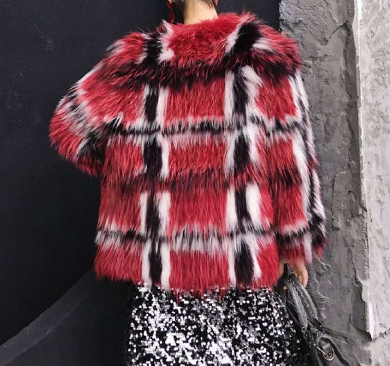 画像6: Woman's new contrast color fox fur  short woven long-sleeved fur coatfur リアルファックスファーチェックカラーショートコートコート  (6)