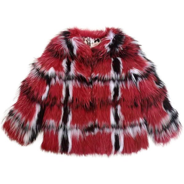 画像1: Woman's new contrast color fox fur  short woven long-sleeved fur coatfur リアルファックスファーチェックカラーショートコートコート　 (1)