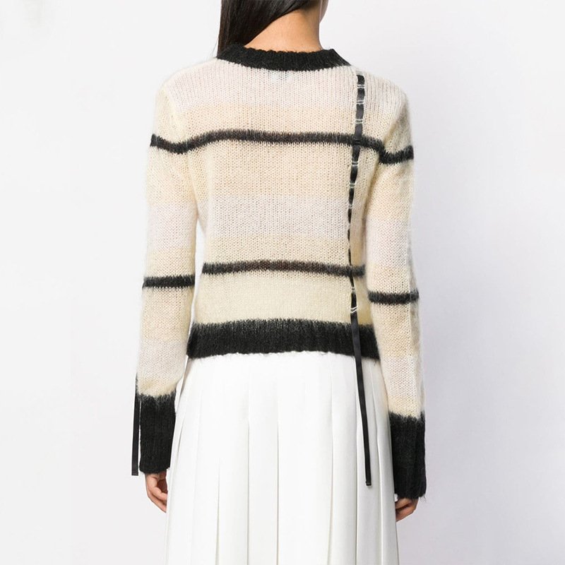 画像4: women's Handmade belt decoration streamer sweater  foreign style thin section color checkered sweater チェックモヘアベルト付きセーター プルオーバー (4)