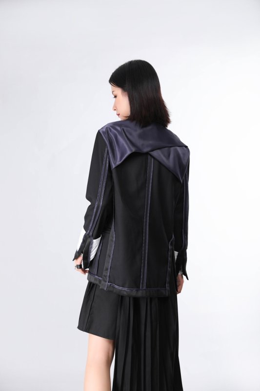 画像6: Woman's structure Department cut back  loose Oversize jacket ラペルブラックジャケット コート  (6)