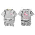 画像1: men's round neck lovers wind half sleeve cottonT-Shirt　　フラミンゴ＆バックロゴプリント半袖Tシャツ　男女兼用　 (1)