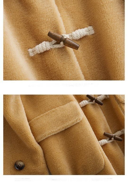 画像6: Woman's sheep shearing female hooded horn buckle wool grain fur coat  velvet jacket  シープスキンシャーリングダッフルコートコート  (6)