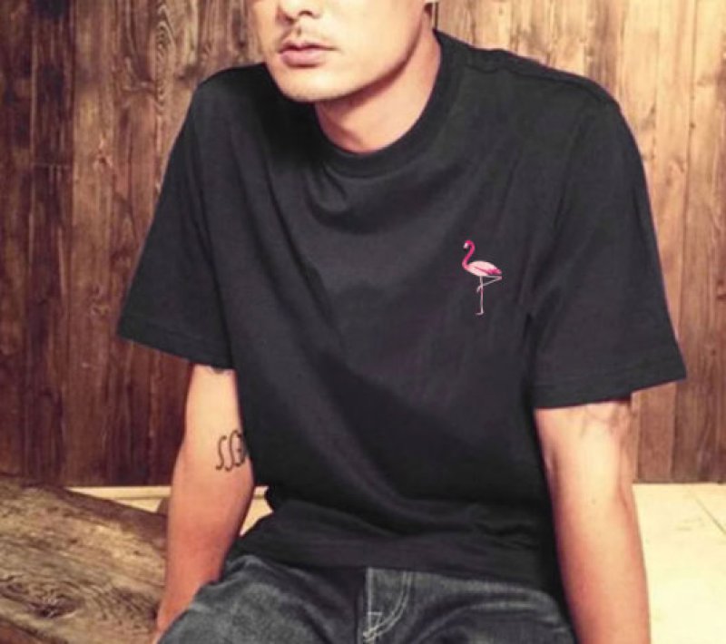 画像3: men's round neck lovers wind half sleeve cottonT-Shirt　　フラミンゴ＆バックロゴプリント半袖Tシャツ　男女兼用　 (3)