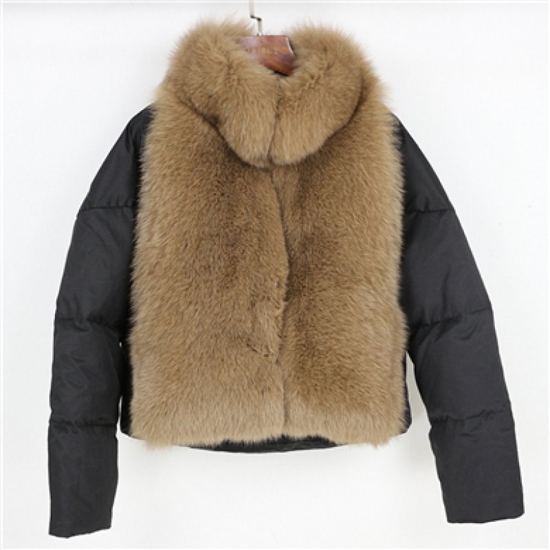 画像12: Woman's natural fox fur collar loose short coat sliver white duck down jacket Real  Fur Coat リアルフォックスファー付きダウンジャケット コート (12)