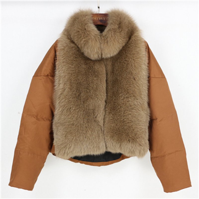 画像10: Woman's natural fox fur collar loose short coat sliver white duck down jacket Real  Fur Coat リアルフォックスファー付きダウンジャケット コート (10)