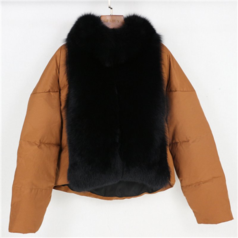 画像15: Woman's natural fox fur collar loose short coat sliver white duck down jacket Real  Fur Coat リアルフォックスファー付きダウンジャケット コート (15)