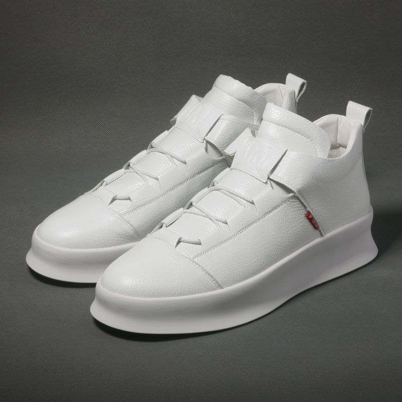 画像2:  Men's Genuine leather leather lace up sneakersレザーレースアップホワイト　スニーカー シューズ (2)