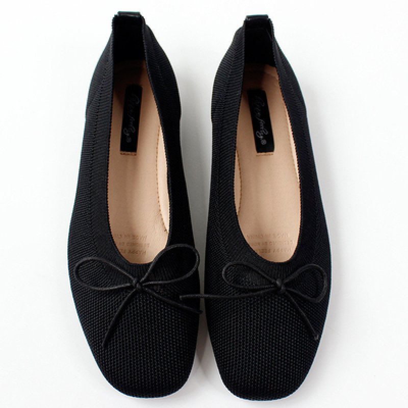 women's square head shallow knit ethnic style flat shoes