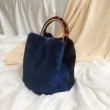 画像9:  woman’s Otter fur Imported water ring hand bucket bag リアルオッターファーリングハンドル2トンカラーバケットトートバック (9)