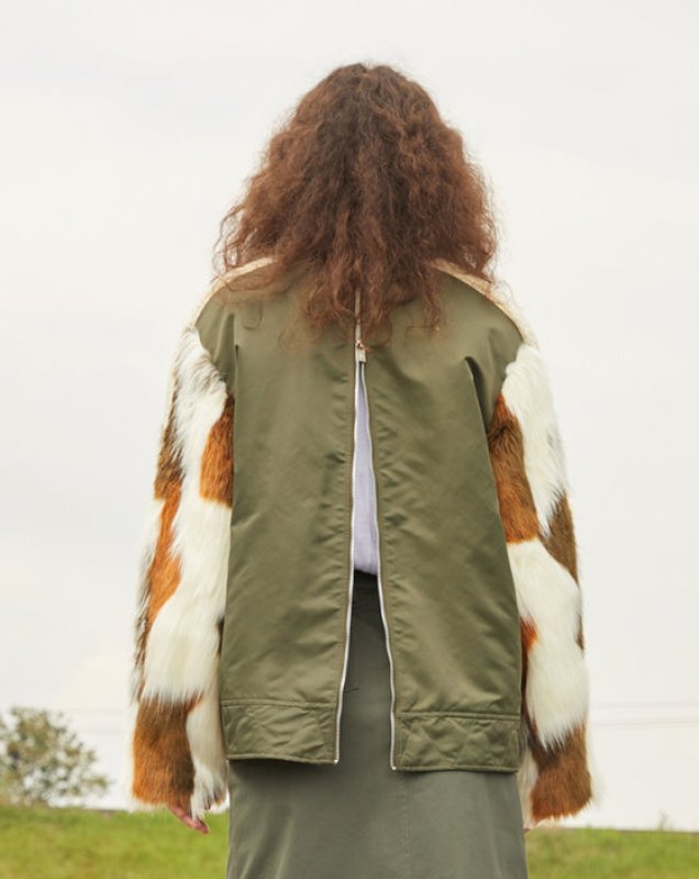 画像6: Woman's  original designer sleeves long hair stitching pilot cotton coat Blouson jacket スリーブファー付きアーミーMA1スタイルブルゾンジャケット ジャケット コート (6)