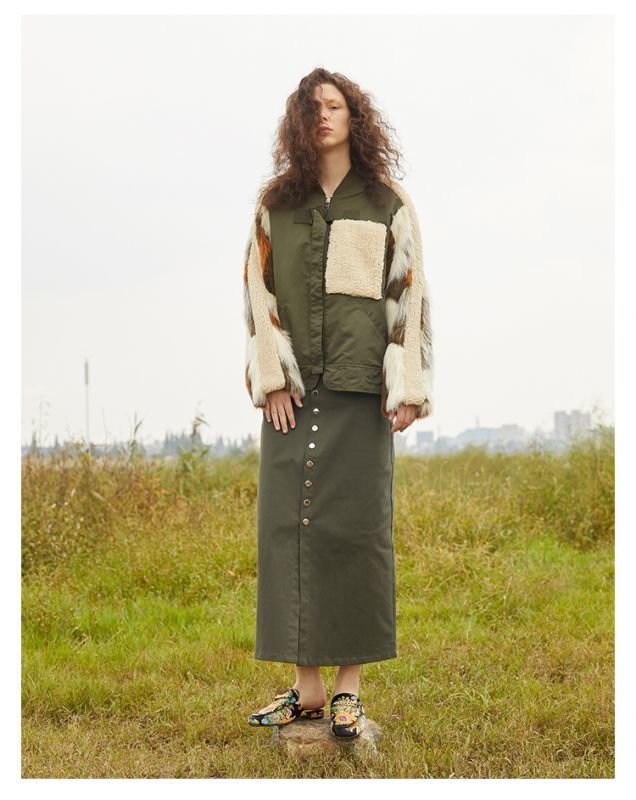 画像7: Woman's  original designer sleeves long hair stitching pilot cotton coat Blouson jacket スリーブファー付きアーミーMA1スタイルブルゾンジャケット ジャケット コート (7)