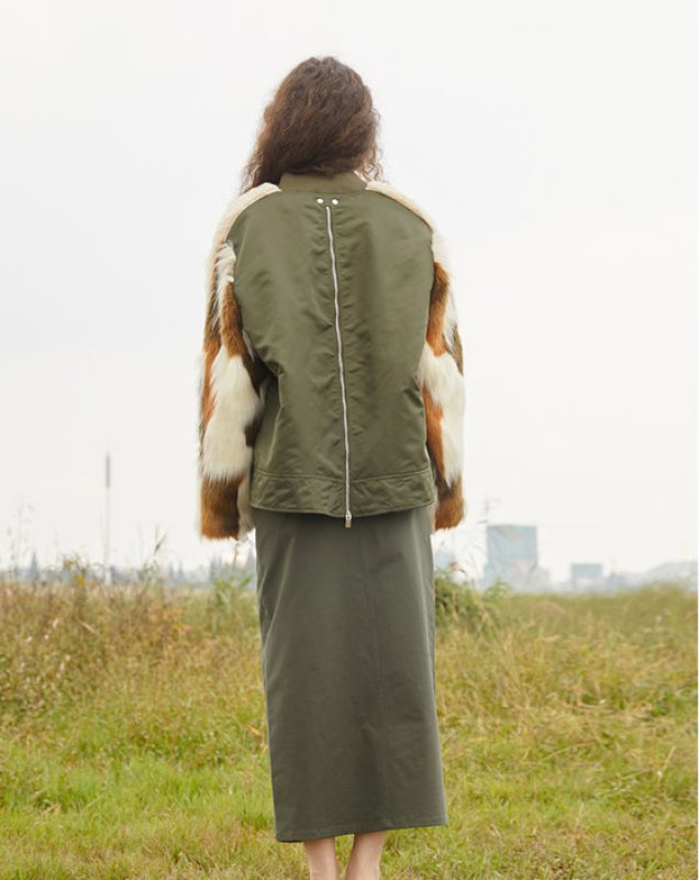 画像5: Woman's  original designer sleeves long hair stitching pilot cotton coat Blouson jacket スリーブファー付きアーミーMA1スタイルブルゾンジャケット ジャケット コート (5)