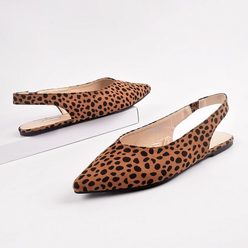 画像5: women's flat pointed leopard print Baotou casual suede single shoes  low heel pumps  sandals shoes 　バックストラップレオパードスエードフラットパンプス　サンダル (5)